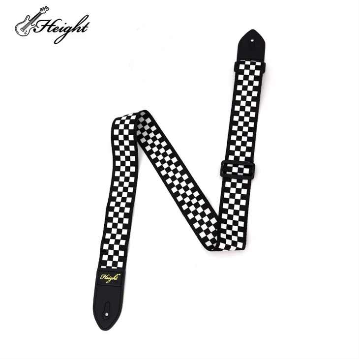 Black-White Plaid Pattern Guitar Strap
