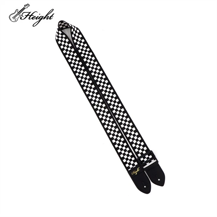 Black-White Plaid Pattern Guitar Strap